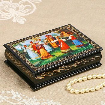 Шкатулка «Хоровод», лаковая миниатюра, 10×14 см