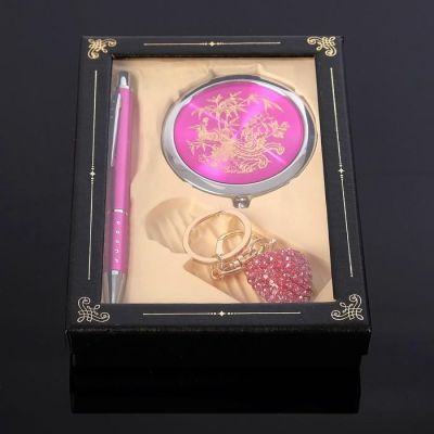 Набор подарочный 3в1 (ручка, зеркало, брелок) микс