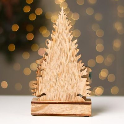 Новогодний декор с подсветкой «Ёлочки и олень с колокольчиком» 6×4×19.5 см, зелёный