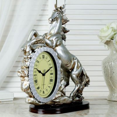 Часы настольные "Лошадь", цвет  серебро, 40х31х15 см