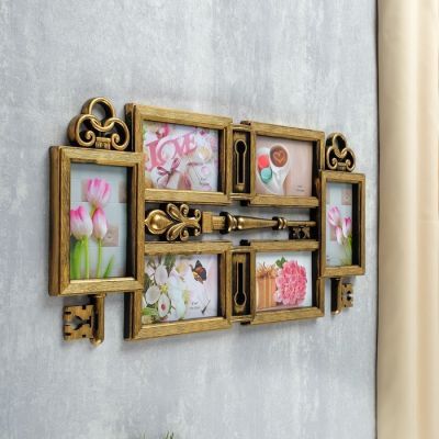 Фоторамка пластик на 6 фото 10х15 см "Ключ и замочная скважина" тёмное золото 29,5х59,5 см