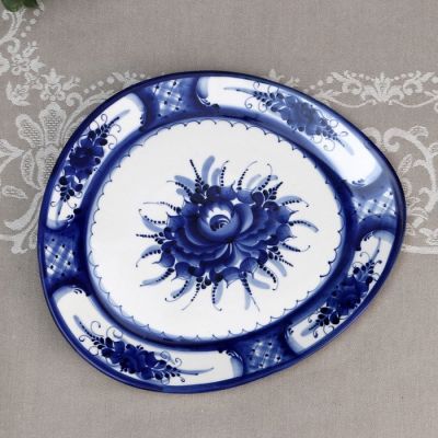 Блюдо "Капля", гжель, фарфор, 28х25 см