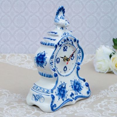 Часы настольные "Кукушка", гжель фарфор, 2 с