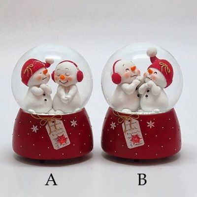Фигурка декоративная в стеклянном шаре  с музыкой "Снеговик" № 51 (15 см)