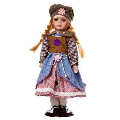 Кукла коллекционная керамика "Блондинка с косами в многослойном платье" 40 см