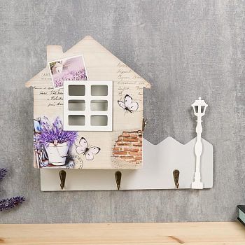 Ключница дерево "Домик с лавандой" 25х29,5х6 см