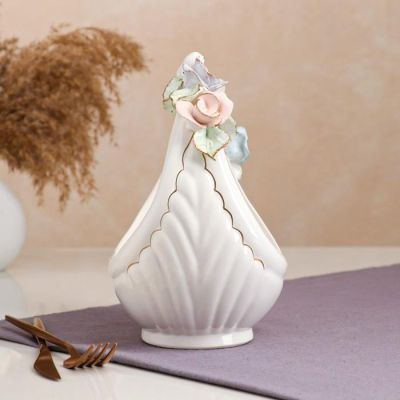 Конфетница "Корзина", белая, цветная лепка, птички, 22 см, микс