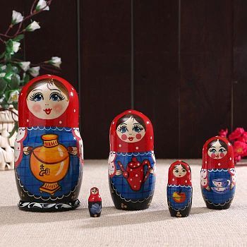Матрёшка «Самовар», красный платок, 5 кукольная, 17 см