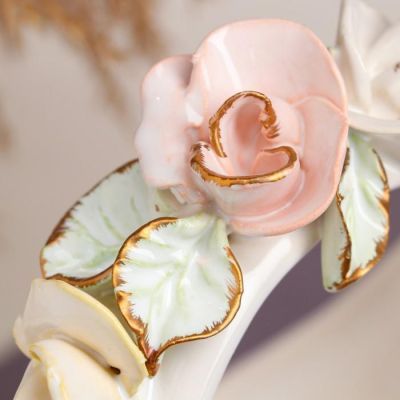 Конфетница "Корзина", белая, цветная лепка, золотистая роспись, 22 см, микс