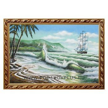 Картина "Пейзаж с парусником и пальмами" багет №219 (40х60 см)