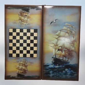 Нарды+шашки "Парусник" (дерево), 40 х 40 см