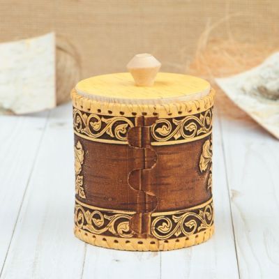 Туес «Лето», шитый, 10×10×14,5 см, береста