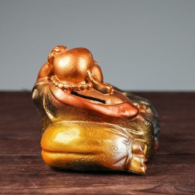 Копилка "Хотей лежачий", глянец, бронзовый цвет, 13 см