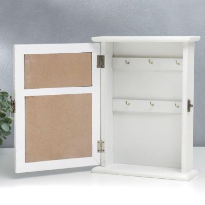 Ключница дерево 6 крючков "Букет пышных роз" белая 29,5х22х6 см