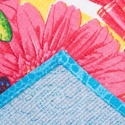 Полотенце вафельное  в коробке "Герберы" 45х60 см, бирюза, 160 гр/м, хл,