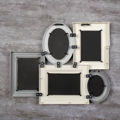 Фоторамка пластик на 5 фото 8х10, 10х15 см "Классика" бежево-серая 38,5х47 см