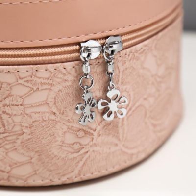 Шкатулка кожзам для косметики "Кружево цветы" розовая н-р 3 шт 6,5х11х19 8х14х22 11х25х17 см   51444