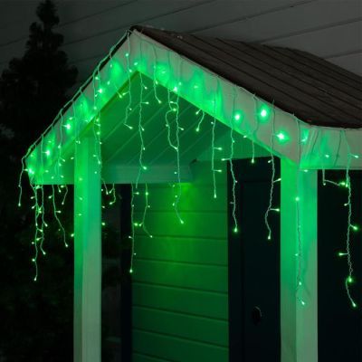 Гирлянда «Бахрома» 3 × 0.6 м, IP44, УМС, белая нить, 160 LED, свечение зелёное, 220 В