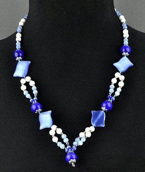 Авторское колье Кахолонг, кошачий глаз "Ласковая весна" арт.ВАН-102