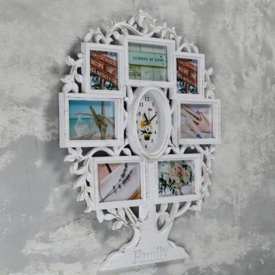 Часы настенные+7 фоторамок, серия: Фото, "Family", 13*18см, плавный ход, 1АА, 51.5х60.5 см