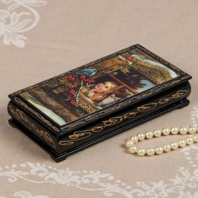 Шкатулка - купюрница «Девочка у окна», 8,5×17 см, лаковая миниатюра