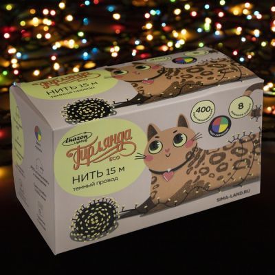 Гирлянда «Нить» 15 м, IP20, тёмная нить, 400 ламп, свечение мульти, 8 режимов, 220 В