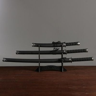 Сув. изделие катаны 3в1 на подставке, ножны кожзам,  черная 47/70/89см