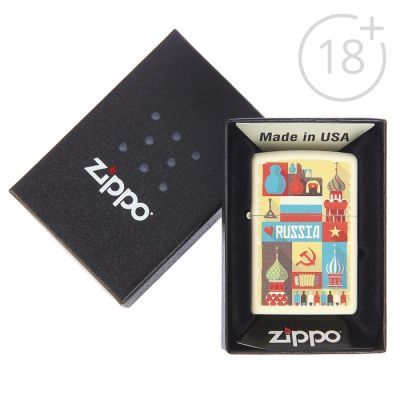 Зажигалка ZIPPO 216 RUSSIAN POSTCARD с покрытием Cream Matte