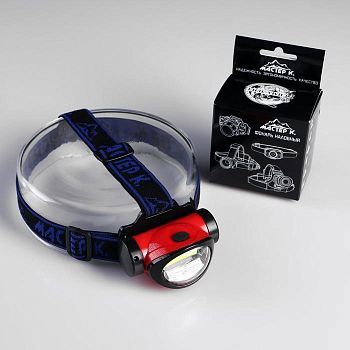 Фонарь налобный, "Мастер К.", 3 Вт, 1200 мАч, 1 LED, 3 режима