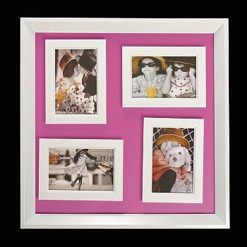 Фоторамка пластик на 4 фото 10х15 см "Яркость" розовая рамки на магните 44,8х44,8 см