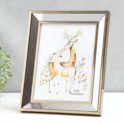 Фоторамка пластик 15х20 см "Зеркало с обводкой под бронзу" 25х20,4 см