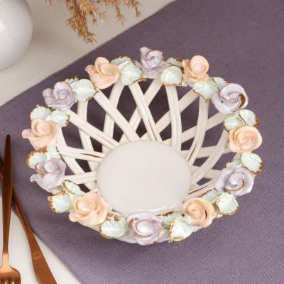 Конфетница "Звезда", белая, цветная лепка, плетение, 9 см, микс