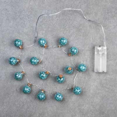Гирлянда «Нить» 1.6 м с насадками «Бирюзовые шарики», IP20, прозрачная нить, 15 LED, свечение белое, ААх2