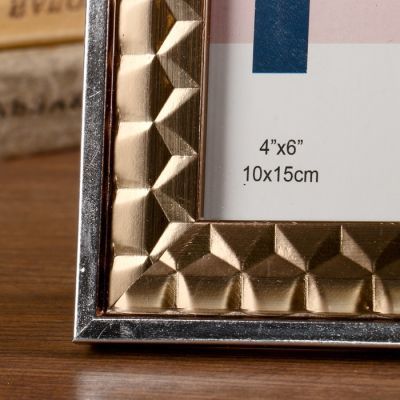 Фоторамка пластик 10х15 см "Бронзовые 3D треугольники с серебр.полосой" 19х14х1,3 см