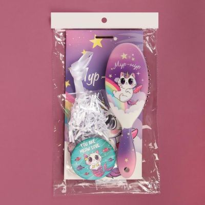 Подарочный набор «Единокот», 2 предмета: зеркало, массажная расчёска