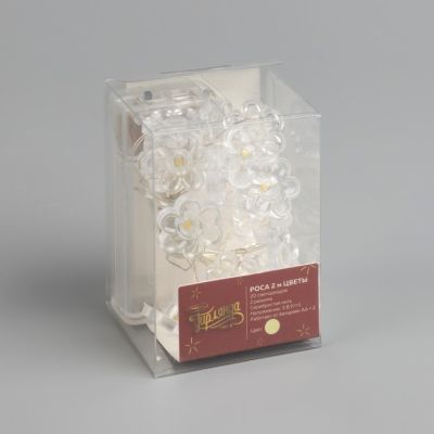 Гирлянда «Нить» 2 м роса с насадками «Цветок», IP20, серебристая нить, 20 LED, свечение тёплое белое, 2 режима, ААх2