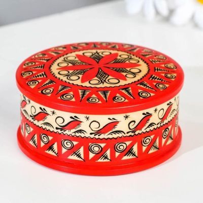 Шкатулка, 9×9х4 см, мезенская роспись