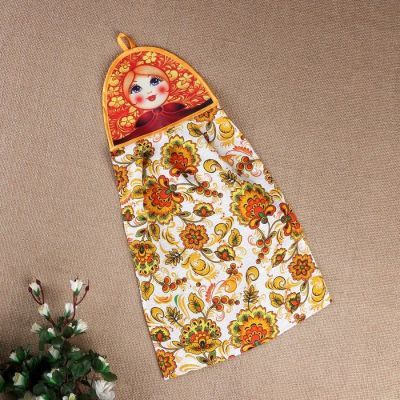 Полотенце «Матрёшка», хохлома на жёлтом, сувенирное