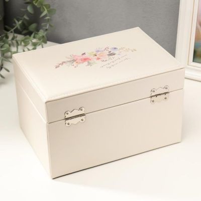 Шкатулка кожзам для украшений "Букет акварельный" 14,5х15,5х22,5 см