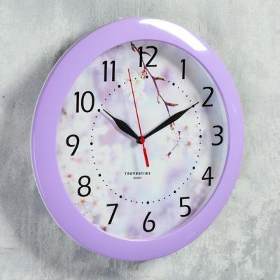 Часы настенные, серия: Цветы, "Цветущее дерево", сиреневый обод, 29х29 см