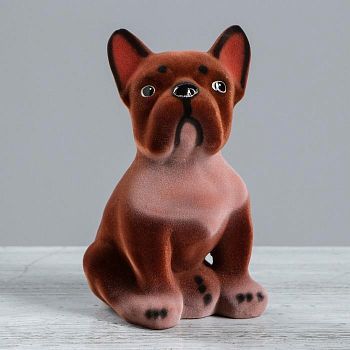 Копилка "Французский бульдог", флок, коричневая, 19 см