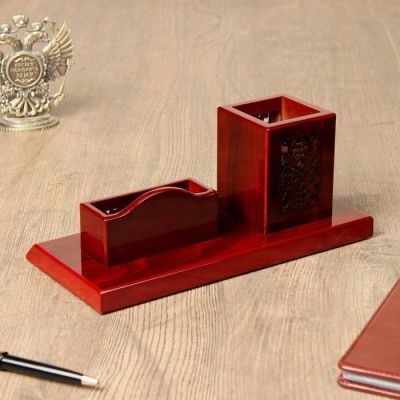 Набор настольный 2в1 (визитница, карандашница) красное дерево 12*25,5см