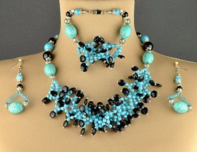 Комплект прес.Бирюза,  агат "Поднебесье" арт.ВАС-657