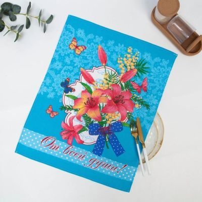 Полотенце вафельное  "Лилия" 45х60 см, бирюза, 160 гр/м, хл,