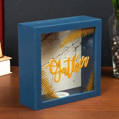 Копилка интерьерная дерево "Мрамор и золотой папоротник" 17,5х17,5х6,5 см