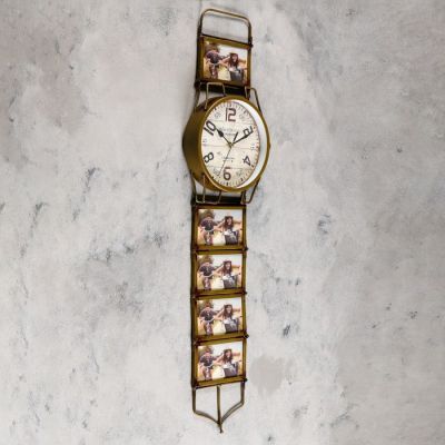 Часы настенные, серия: Фото, "Наручные часы", d=15 cм, 5 фоторамок, коричневые, 17х71 см