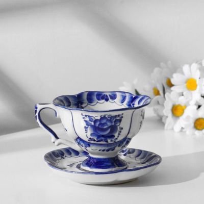 Чайная пара «Яна», 12×12×7 см, 0,15 л, гжель