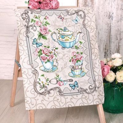 Полотенце кухонное "Тет-а-Тет бирюза"45х60 см, 170 гр/м, рогожка, 100% хлопок, рис 1 (в паке