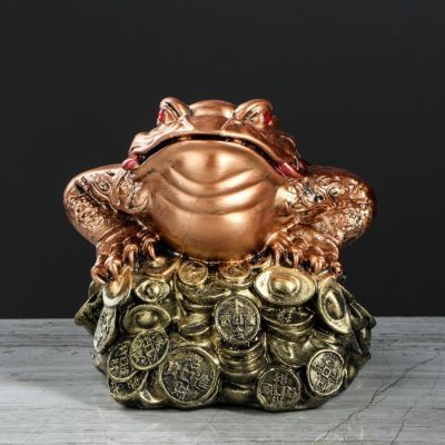 Копилка "Жаба феншуй", глянец, бронзовый цвет, 16 см