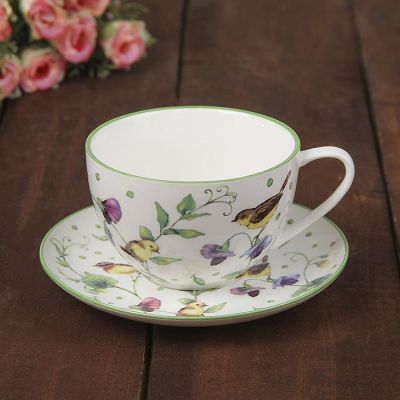 Сервиз чайный Доляна «Зелёный сад», 12 предметов: 6 чашек 220 мл, 6 блюдец d=13 см